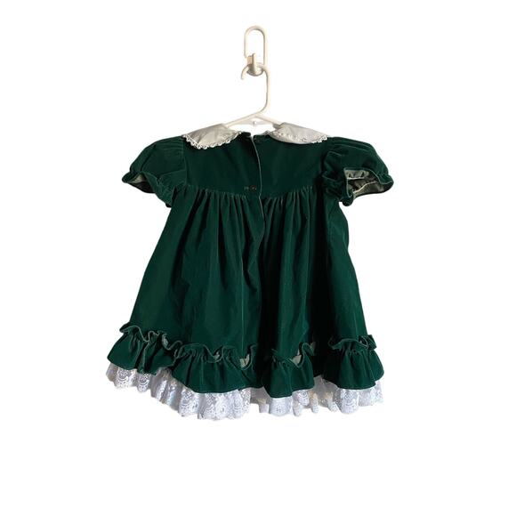 Vintage Hugs and Kisses Green Velvet Girls Dress - Picture 3 of 12
